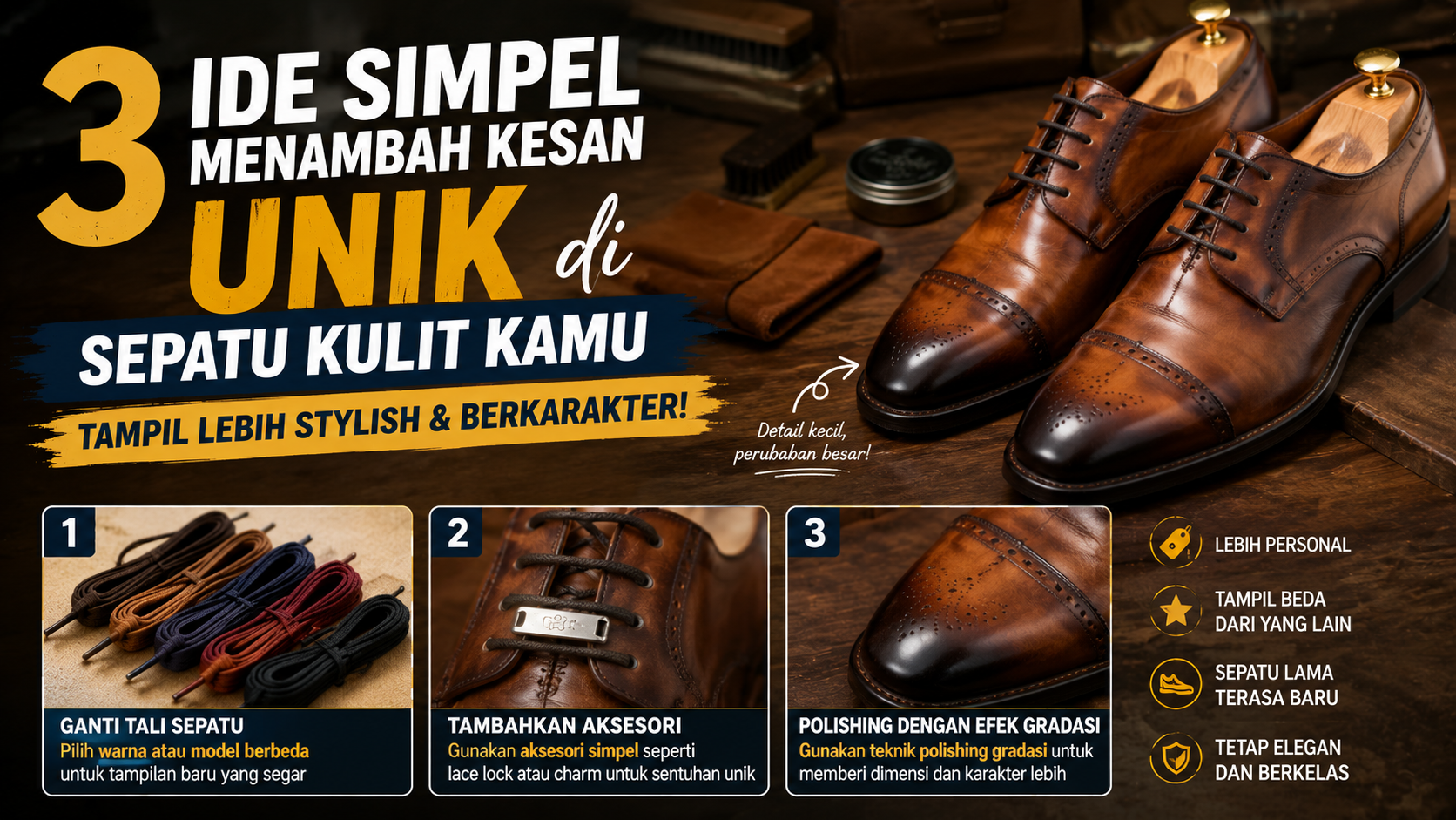 3 Ide Simpel Menambah Kesan Unik di Sepatu Kulit Kamu Agar Tampil Lebih Stylish