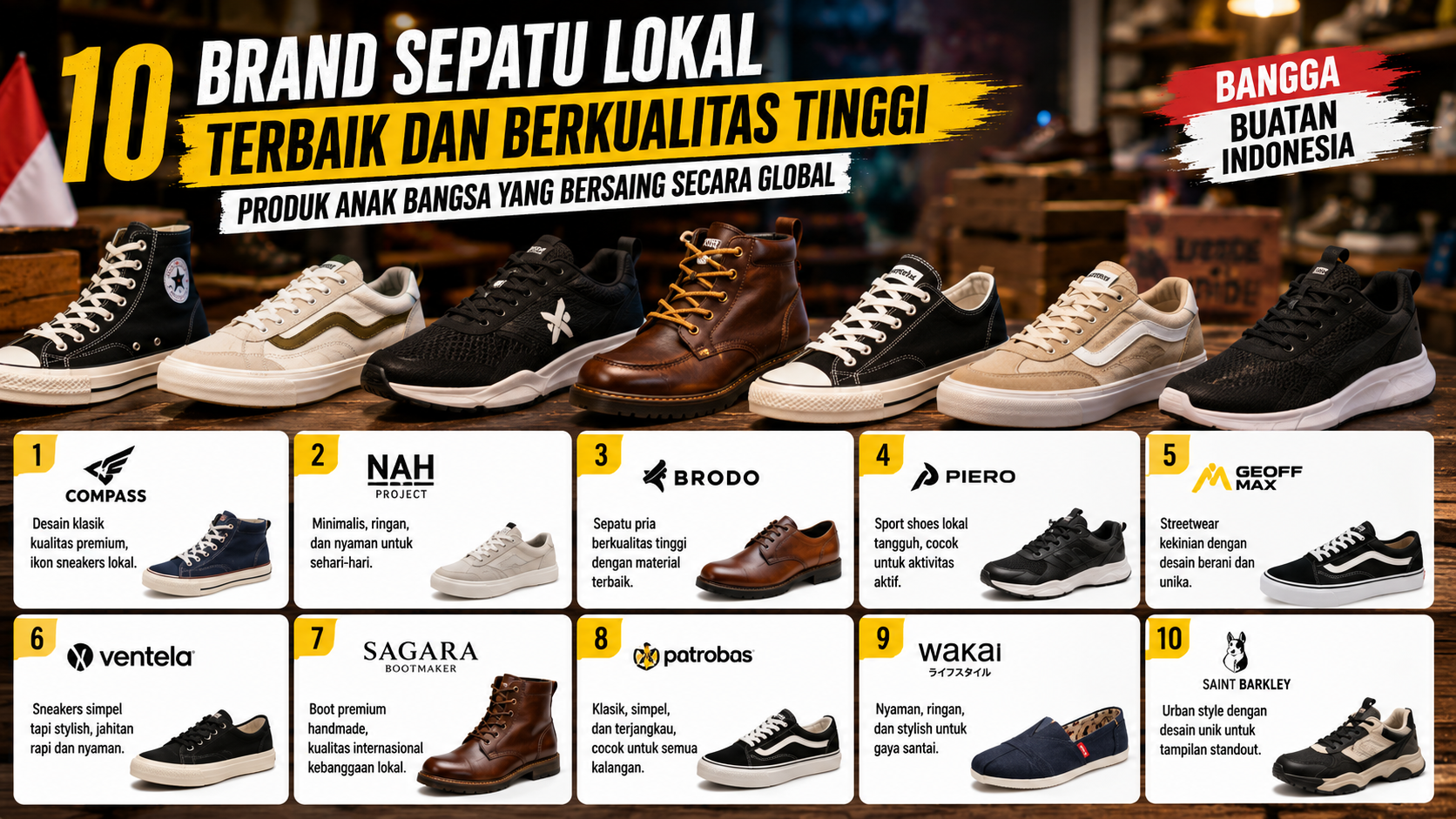 10 Brand Sepatu Lokal Terbaik dan Berkualitas Tinggi yang Mampu Bersaing Global