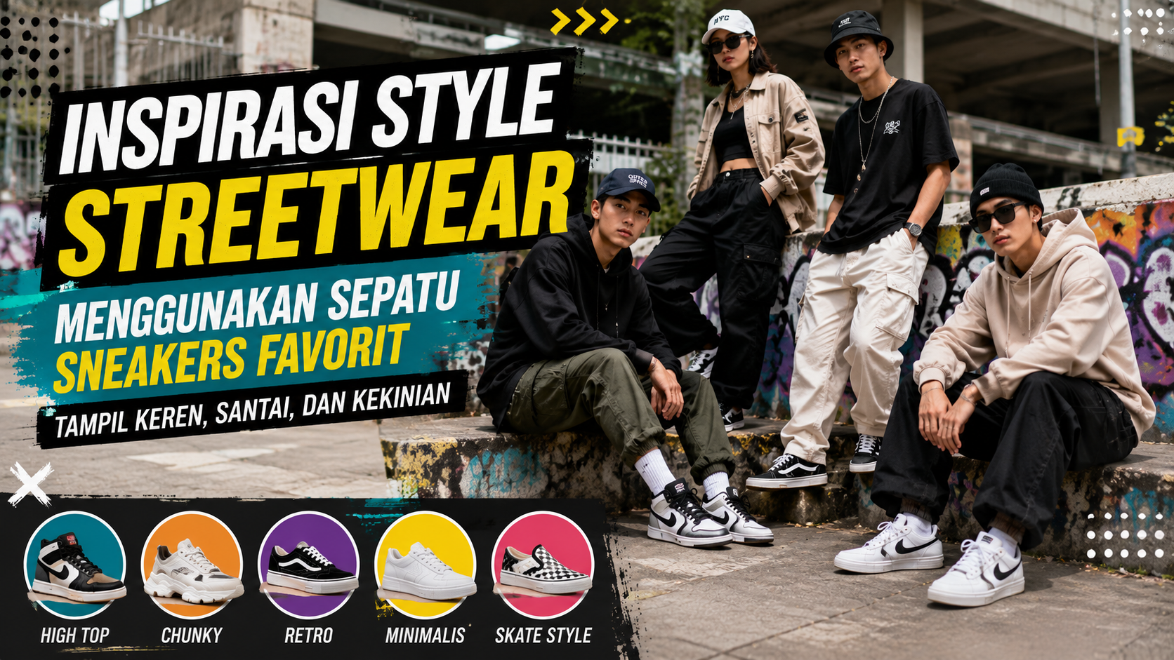 style streetwear menggunakan sneakers