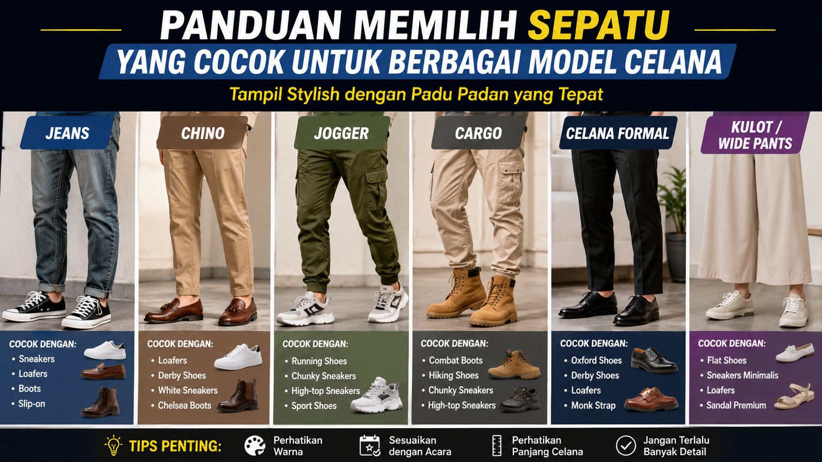 memilih sepatu sesuai model celana
