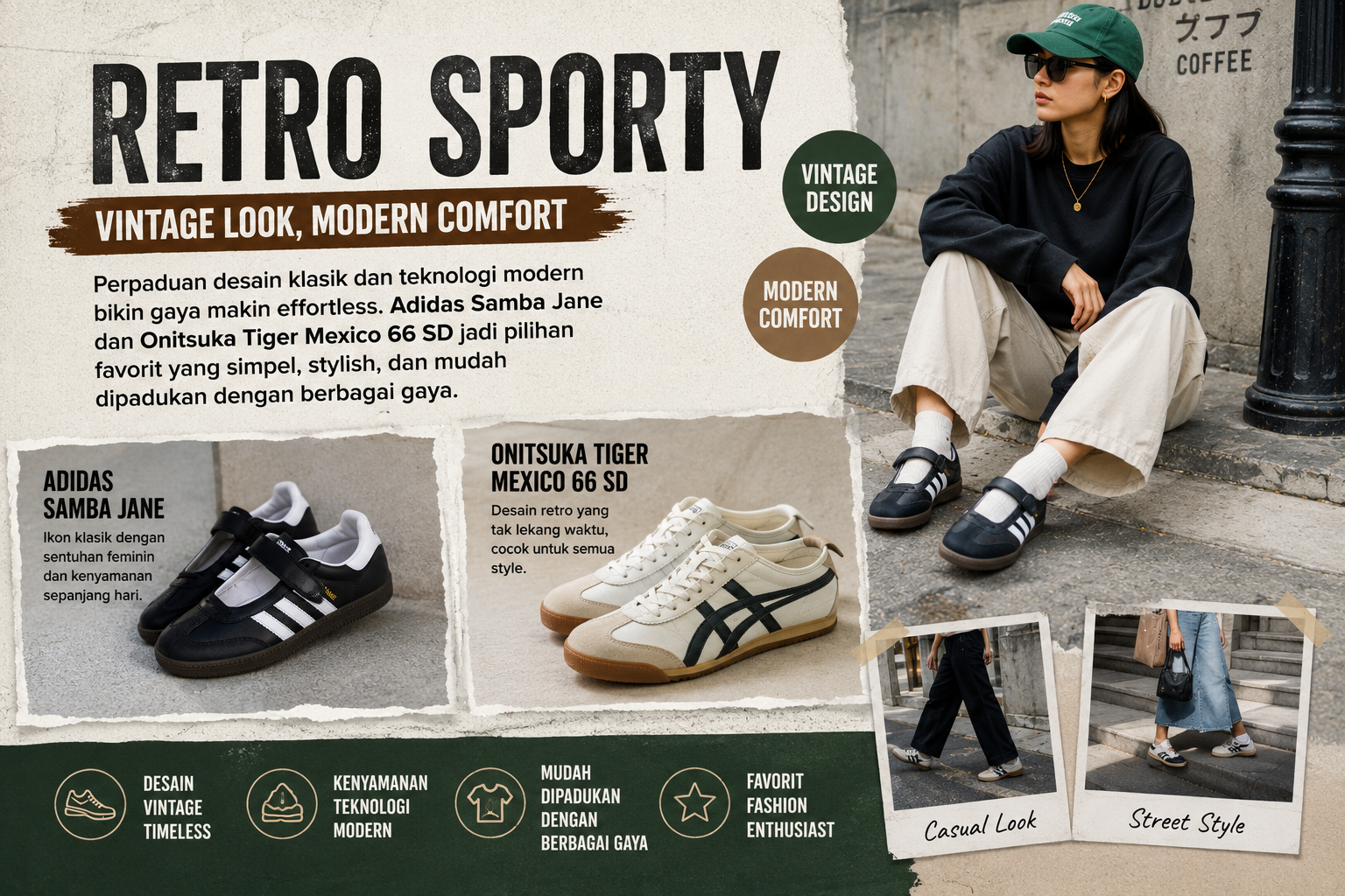Retro Sporty Jadi Tren 2026: Adidas Samba Jane dan Onitsuka Tiger Mexico 66 SD Kuasai Fashion Streetwear