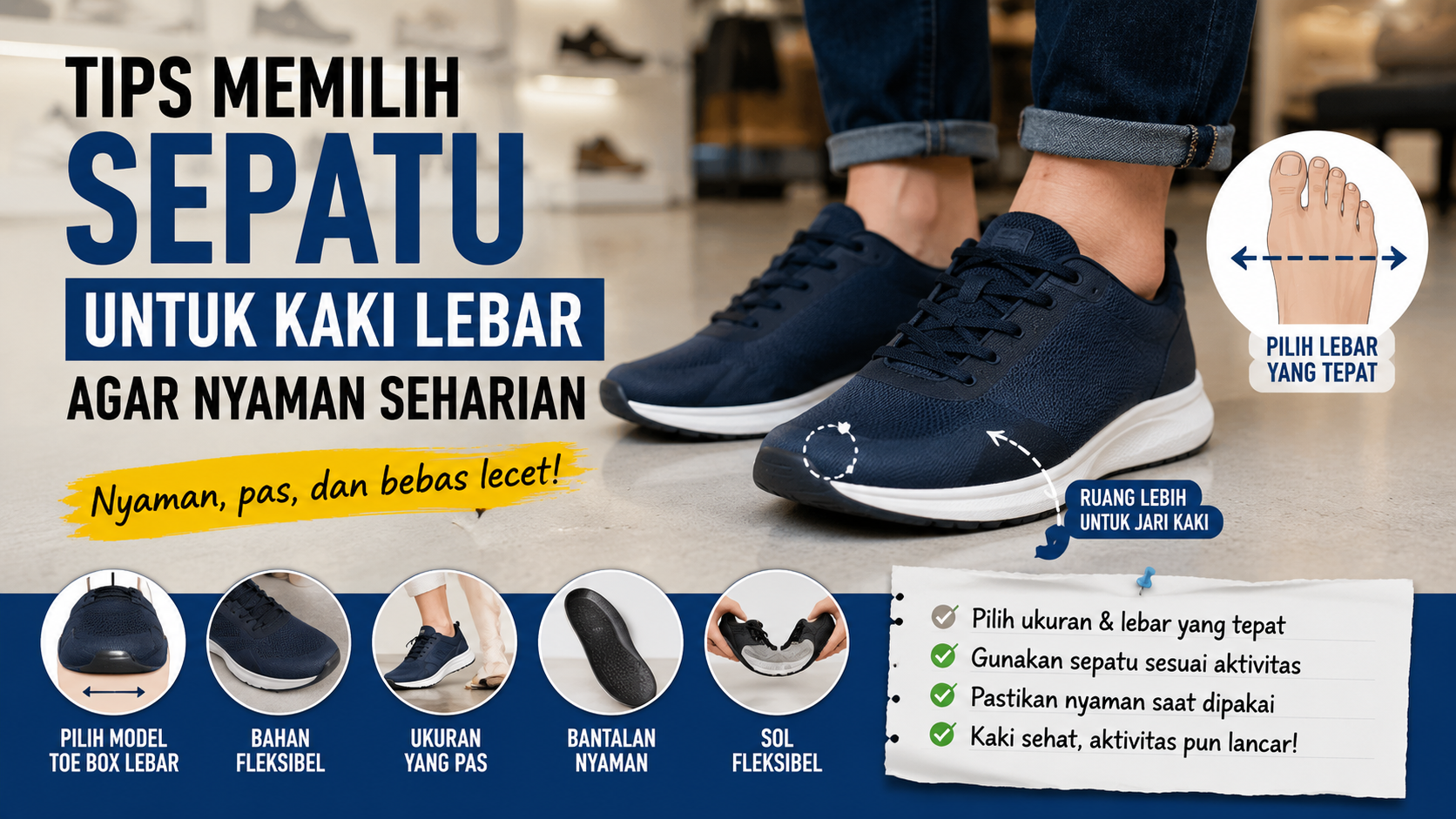 Tips Memilih Sepatu untuk Kaki Lebar agar Nyaman Seharian