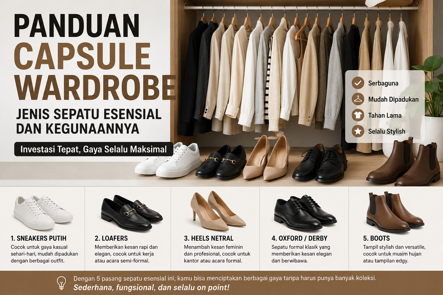 Panduan Capsule Wardrobe: Jenis Sepatu Esensial dan Kegunaannya untuk Gaya Lebih Praktis