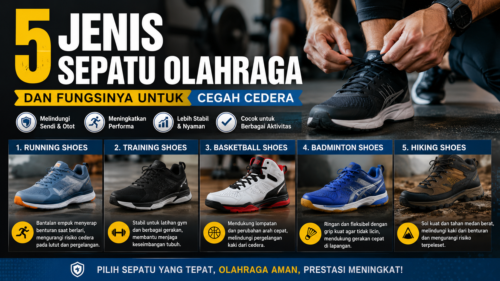 5 Jenis Sepatu Olahraga dan Fungsinya untuk Cegah Cedera Saat Beraktivitas