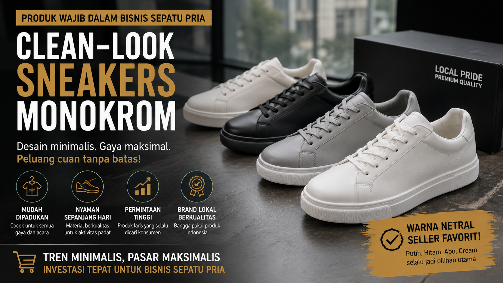 Bisnis Sepatu Pria Makin Cuan dengan Clean-Look Sneakers Warna Monokrom