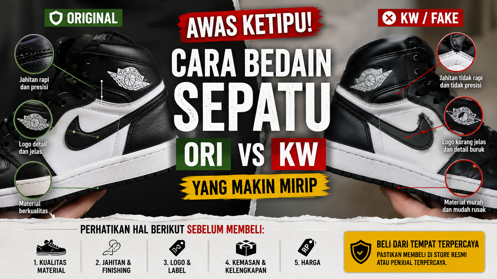 Awas Ketipu! Cara Bedain Sepatu Ori vs KW yang Makin Mirip