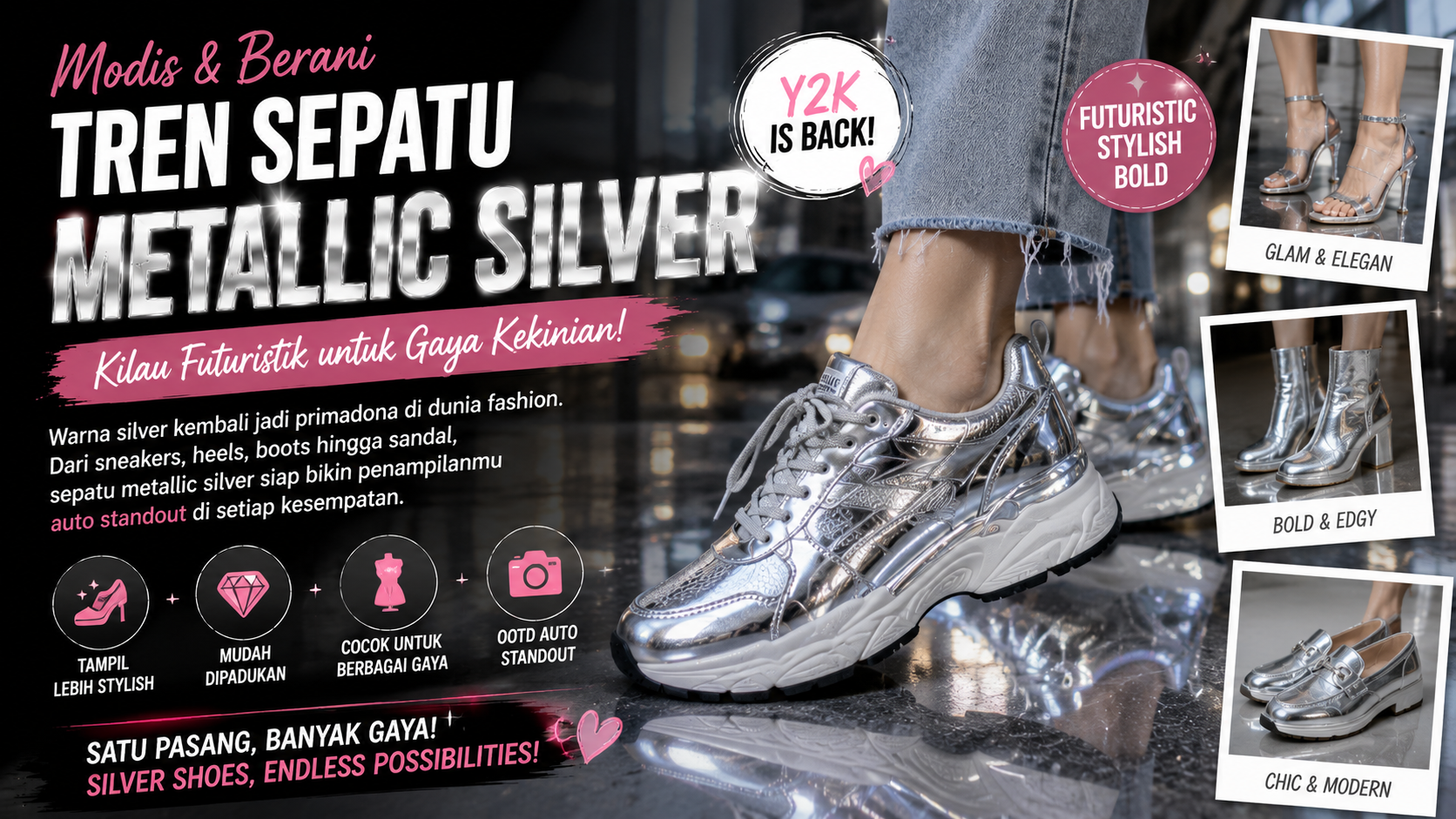 sepatu metallic silver
