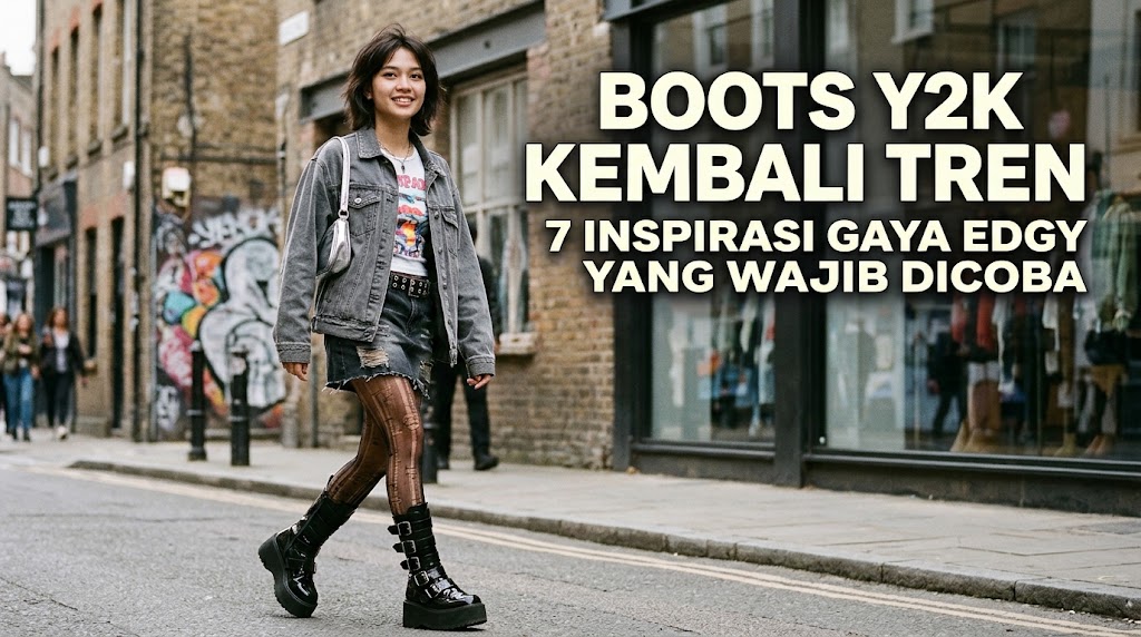 Boots Y2K hitam bergaya edgy dengan sol tebal dan desain retro modern.