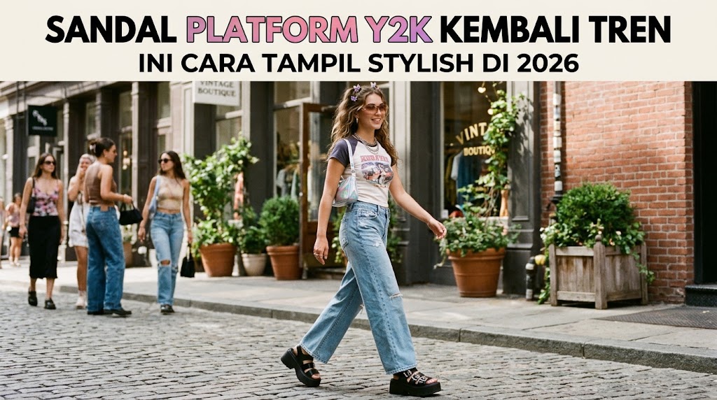 Sandal platform Y2K dengan desain retro modern untuk tren fashion 2026.
